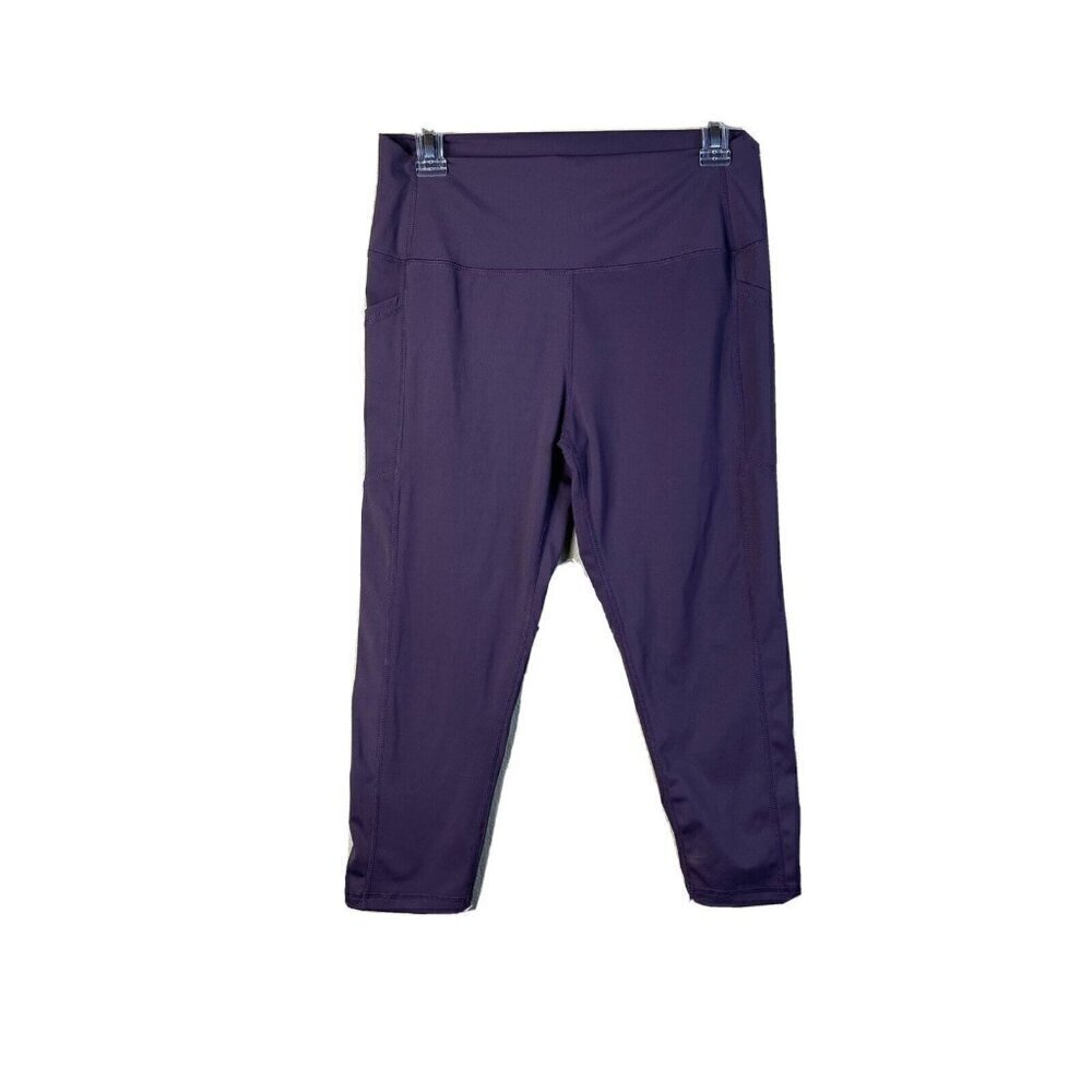 Zyia Active Brilliant Hi-Rise Capri 20" Wine Burgundy Legging Pockets Size 14-16